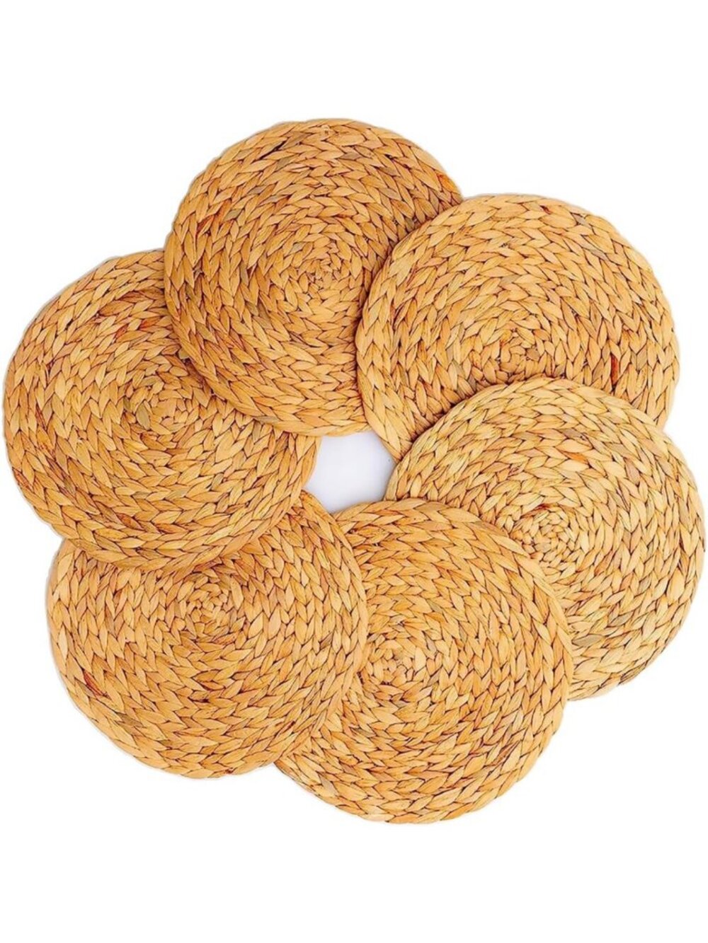 Set of 6 Round Woven Placemats - Heat Resistant, Non-Slip Straw Tablemats